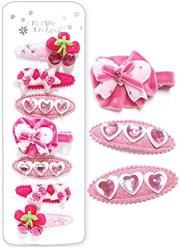 Pink Eyelash Girls Pink Bow Heart Star Flower 7 Piece Hair Clippie Set