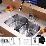 Kraus KBU24-KPF1621-KSD30CH 32 inch Undermount Double Bowl Stainless Steel Kitchen Sink with Chrome Kitchen Faucet and Soap Dispenser