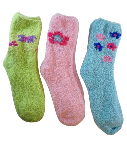 Joy - Soft Plush Fuzzy Socks - 3 Pairs Set (girls size 9-11)