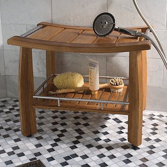 Teak Shower Bench with Shelf - Frontgate