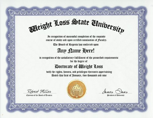 Weight Passing Losing Freight Degree: Custom Gag Diploma Degree Certificate (Funny Customized Joke Gift   Novelty Item)