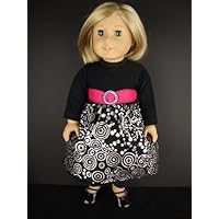 A Black Dress with Black Leggings and a Silver Swirl Pattern Designed for 18 Inch Doll Like the American Girl Dolls , Shoes Sold Separately
