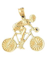 Dazzlers Solid 14k Gold Biker Riding a Bicycle Charm Pendant Available in three colors from jewelsberry (weights: 2.7 grams only)