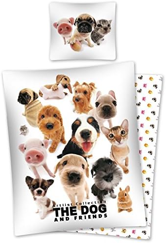 Dog and Friends Single/US Twin Cotton Duvet Cover and Pillowcase Set
