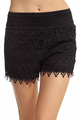 ToBeInStyle Women's Crotchet Lace Shorts - Black - 1XL