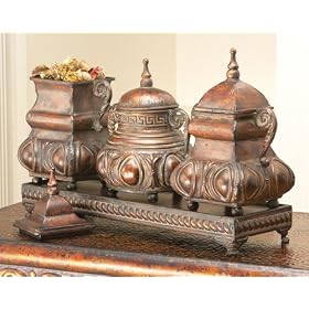 Set of 3 Vintage Gold Finial Chests with Stylized Tray