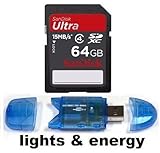 64GB SDHC SD 64 GB Sandisk Ultra Speicherkarte für Samsung HMX-H200/HMX-H300/SMX-C20/SMX-F40/SMX-F400/HMX-E10/HMX-U20/Canon LEGRIA FS 306 DVC/HF M306 AVCHD/HF S20 AVCHD/HF R16 AVCHD/Kodak PlaySport Waterproof Pocket/Zi8 Pocket/Zx5 PlaySport/Sony HDR-CX130EB/HDR-XR550VEB/HDR-CX305EB/HDR-CX130ES/DCR-SX85ES SD/HDR-CX115EL/Aiptek AHD A100/3D i2 HD/AHD H350/AHD Z700/H5extreme/AHD H250/GoPro HD Helmet HERO Set/Motorsports HERO Set/Panasonic HDC-SD80EG-T/HDC-SD800EGK/HDC-TM900EGK/HDC-SD40EG-W/SDR-T70EG-K/HDC-SD909EGK/HDC-SD99EG-K/JVC GZ-HM 330 SEU/GZ-HM440REU/GZ-HM 330 BEU/Toshiba Camileo X100 + Lights and Energy Micro USB SDHC Reader