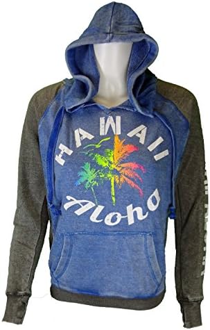 Maui Clothing Palm Hawaii Aloha Hoodie (Medium, Cobalt/Steel Gray)
