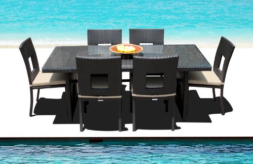 Outdoor Wicker Patio Furniture New Resin 7 Pc Dining Table Set with Chairs & Bench Set product image