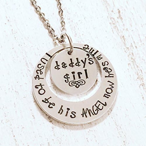 I Used To Be His Angel Now He's Mine, Daddy's Girl Necklace, Memorial Jewelry, Hand Stamped Necklace, Loss of parent