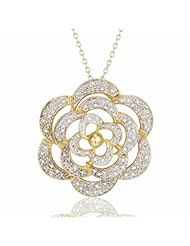 18k Gold Over Sterling Silver and Diamond Accent Blossoming Flower Pendant