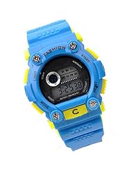 Unisex Functional Digital LED Day Date Alarm Rubber Sports Wrist Watch Light Blue