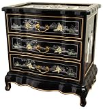 Unique Asian D&eacute;cor - 24" Black Lacquer 3 Drawer Oriental Nightstand End Table