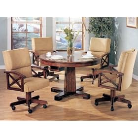 Click here to buy Three-in-One Solid Oak Wood Pool Poker Game Dining Table Chairs set by AtHomeMart.