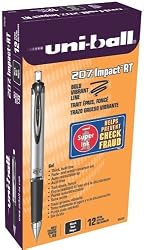 uni-ball Impact RT Retractable Bold Point Gel Pens, 12 Black Ink Pens (65870)