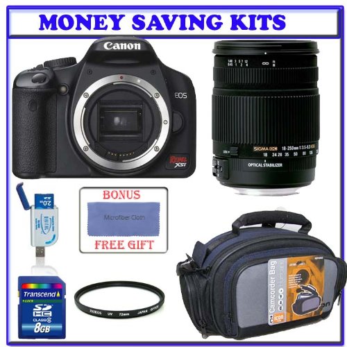 Canon EOS Rebel XSi Digital Camera (a.k.a. 450D) (Black) (Camera Body) + Sigma Zoom Super Wide Angle 18-250mm f/3.5-6.3 DC OS (Optical Stabilizer) HSM Lens for Canon Digital EOS