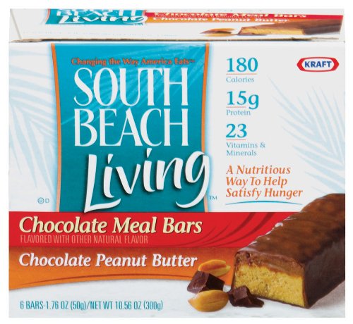 South Beach Living Chocolate Meal Replacement Bar, Chocolate Peanut Butter Bars, 6-Count, 1.76-Ounce (Pack of 2)