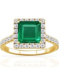 18K Yellow Gold Princess Cut Emerald Ring With Sidestones (GIA Certificate)