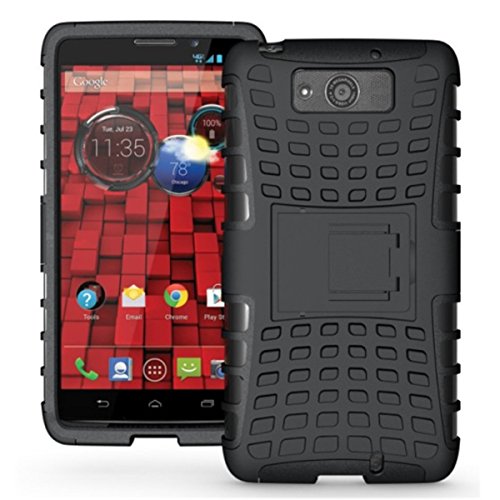 MAXX Case, iThrough Stand Function Dual-layer TPU & Plastic Protection Cover Carrying Case for Motorola Droid MAXX XT1080M (Black-)