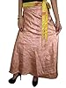 Womens Wrapskirt Two Layer Brown Yellow Long Vintage Silk Sari Beach Skirt