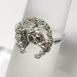 10K White Gold Horseshoe and Horse Head Diamond Ring