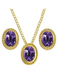 2.25 Ct Oval Purple Amethyst 925 Yellow Gold Plated Silver Pendant Earrings Set