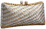 Serpui Marie Large Rattan Box Clutch,Silver/Gold,one size