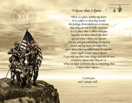 Personalized Poetry Gift "I Know That I Know" on Army Background