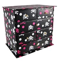 Black / Hot Pink Girl Skull Print Jewelry Box 6 Drawers