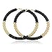 Goldtone with Black Mesh Pattern Large 3.25 Inch Hoop Earrings