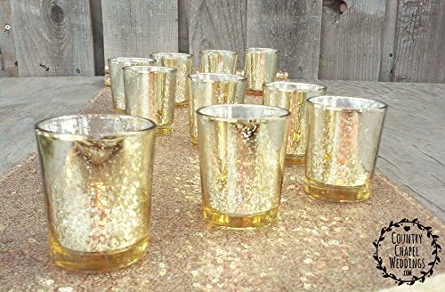 Gold Glittery Mercury Glass Votive Candle Holders (12)
