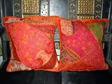 Review mogulinterior  / 2 Red Gujrati Embroidered Sari Toss Pillow Cushion Covers