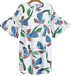 A-line Round Neck Puff Sleeves Acetate Keyhole General Print  Dress