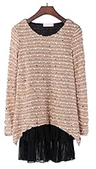 Long Sleeves General Print Pleated Chiffon/Knit Sweater  Dress