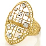 14K Solid Gold Two-Tone Diamond Cut Modern Fancy Ring