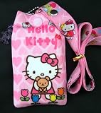 Hello Kitty Lanyard with Bonus iPod/Cell Phone Sock (Pink heart & Flowers)
