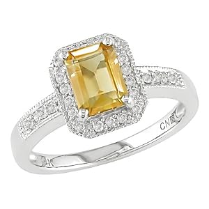 10K White Gold 1 8 ctw Diamond and Citrine Ring by