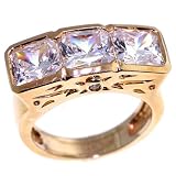 SAVE 74% Diamond Cut Signity Stone Cubic Zirconia Trinity Three Stone 14K Yellow Gold Ring by Designer Michael Valitutti - FREE Shipping! - OVERSTOCK Clearance Sale!