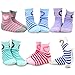 TeeHee Kids Girls Cotton Fashion Fun Crew Socks 6 Pair Pack (6-8Y, Stripes and Circle Heart)