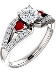 18K White Gold Round Cut Diamond and Ruby Ring -- LIFETIME WARRANTY