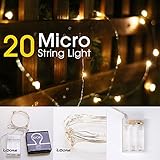 LIDORE Micro LED 20 Warm White Lights with Timer, Battery Operated on 7.87ft Long Silver Color Ultra Thin Copper Wire