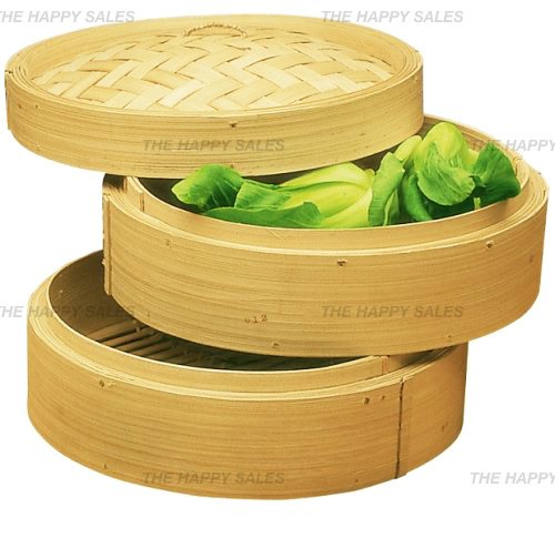Happy Sales 3 Piece 6 Inch Bamboo Steamer