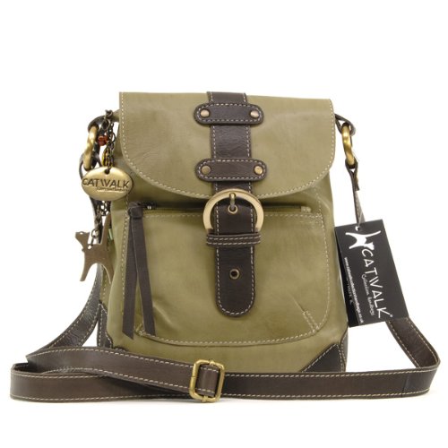 Catwalk Collection Leather Jodie Messenger Bag – Green