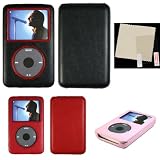 PCMICROSTORE Brand Apple iPod Classic 80gb 160gb and iPod Video 80gb Leather Wrap Snap-On Crystal Case Cover with LCD Screen Shield - 3 Color Choices