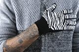 Zebra Stripe Gloves with Rubber Grippers on Palm Gothic Goth Punk Emo Rockabilly Black and White