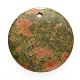 Pink & Green Unakite Focal Pendant Bead Round Disc 38mm