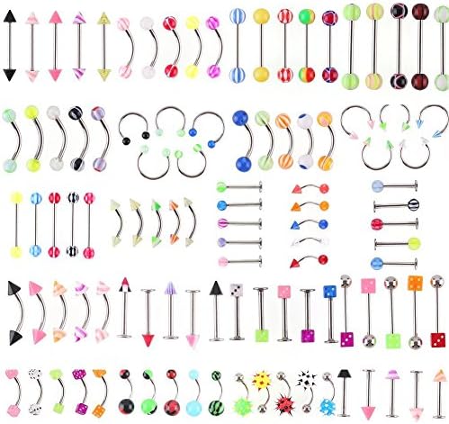 ZGY Elegant Cool 15pcs 21 Styles Acrylic Body Jewelry Ball Eyebrow Ear Navel Belly Lip Tongue Piercing Bar Ring Button
