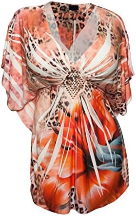 eVogues Plus Size Low Cut V-Neck Slimming Sublimation Print Top