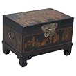 Handmade Oriental Furniture - 26" Antique Style Black Leather End Table / Storage Trunk
