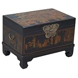 Handmade Oriental Furniture - 26" Antique Style Black Leather End Table / Storage Trunk
